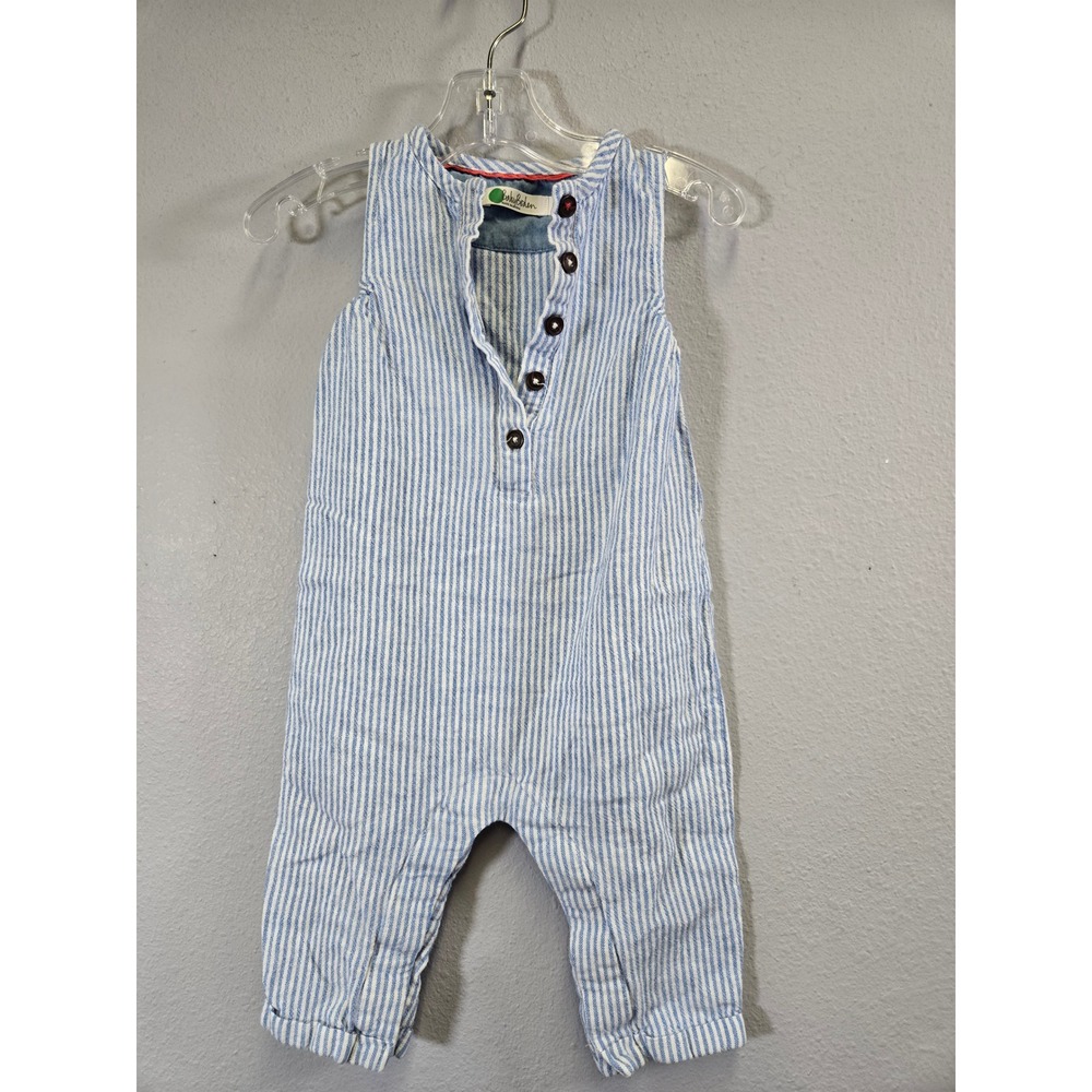 Baby Boden Blue White Striped Linen Blend Sleeveless Romper 6-12M